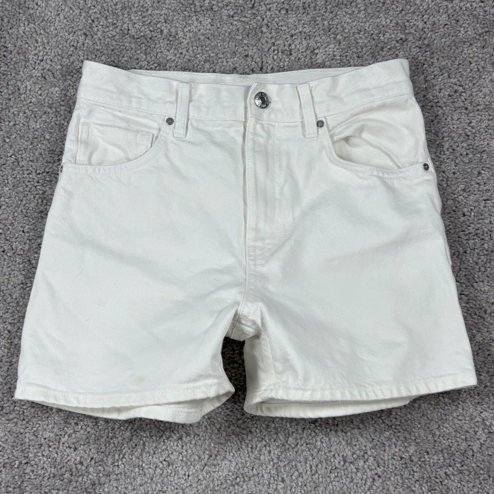 Mango MNG Zoe White Denim High Rise Shorts Size 4 Womens 28 Waist (READ)